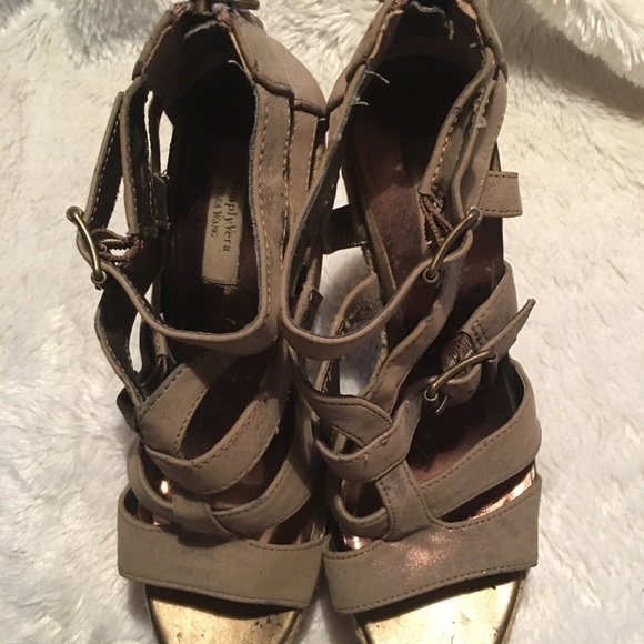 Simply Vera - Vera Wang Strappy Buckskin Heels 7 - Picture 3 of 4
